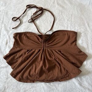 SHEIN Brown Halter Peplum Crop Top